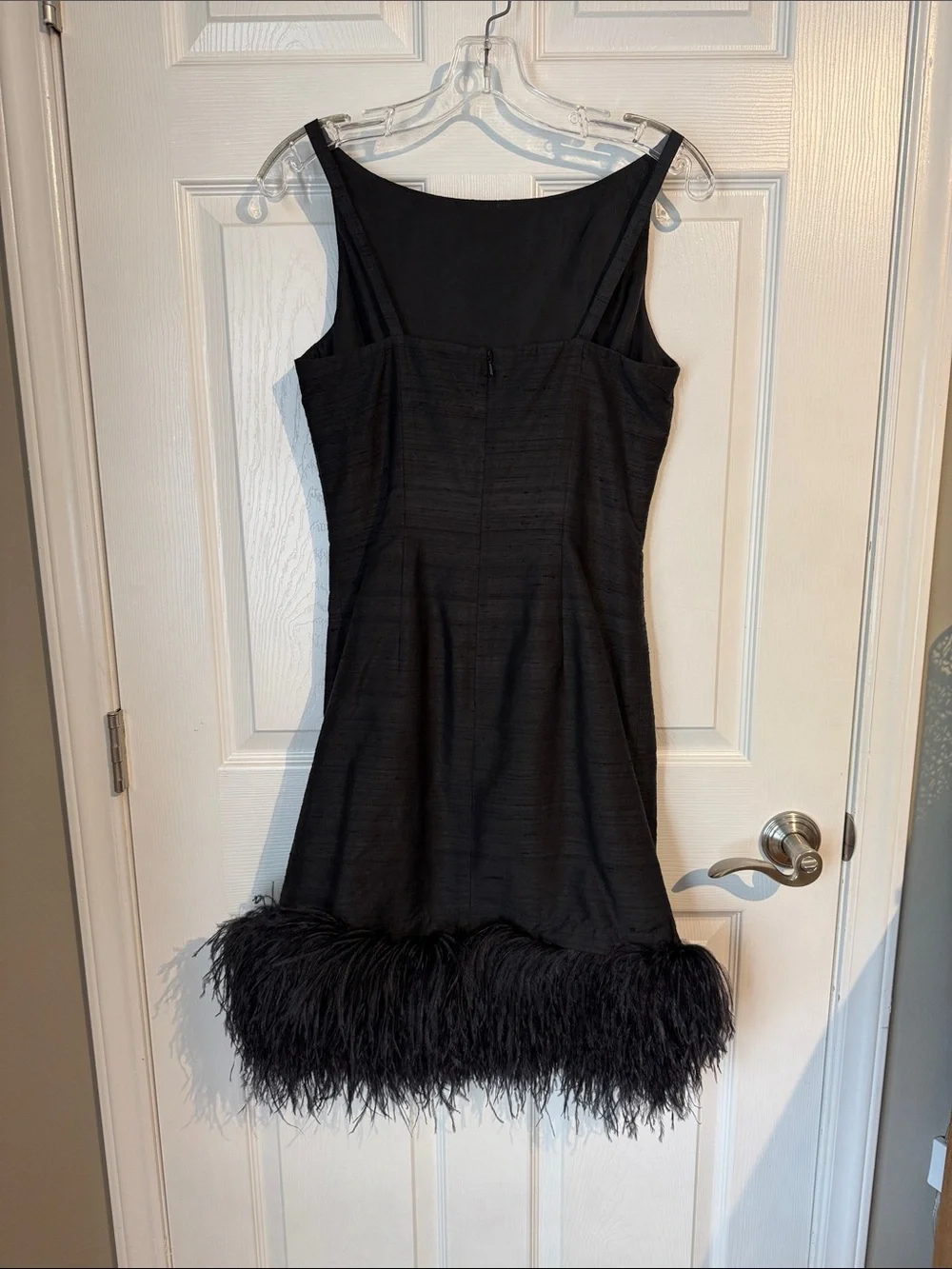 Black Feather-Hem Cocktail Dress - Picture 5 of 7